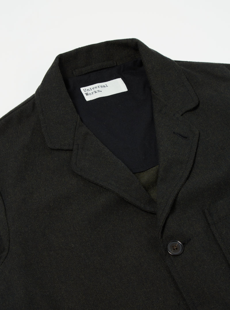 Universal Works Three Button Jacket in Olive Italian Tweed