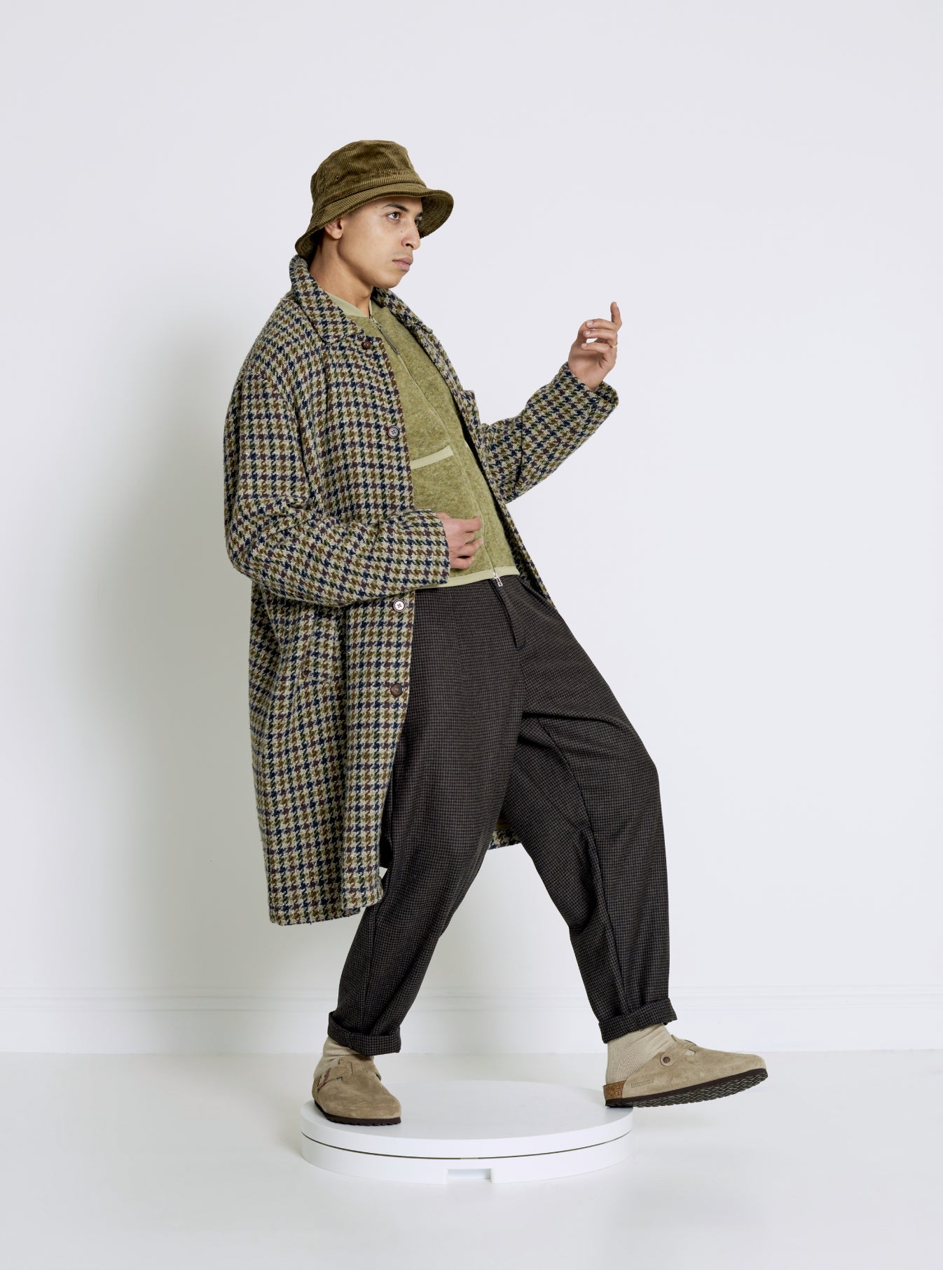 Universal Works Overcoat in Olive Recycled Tweed