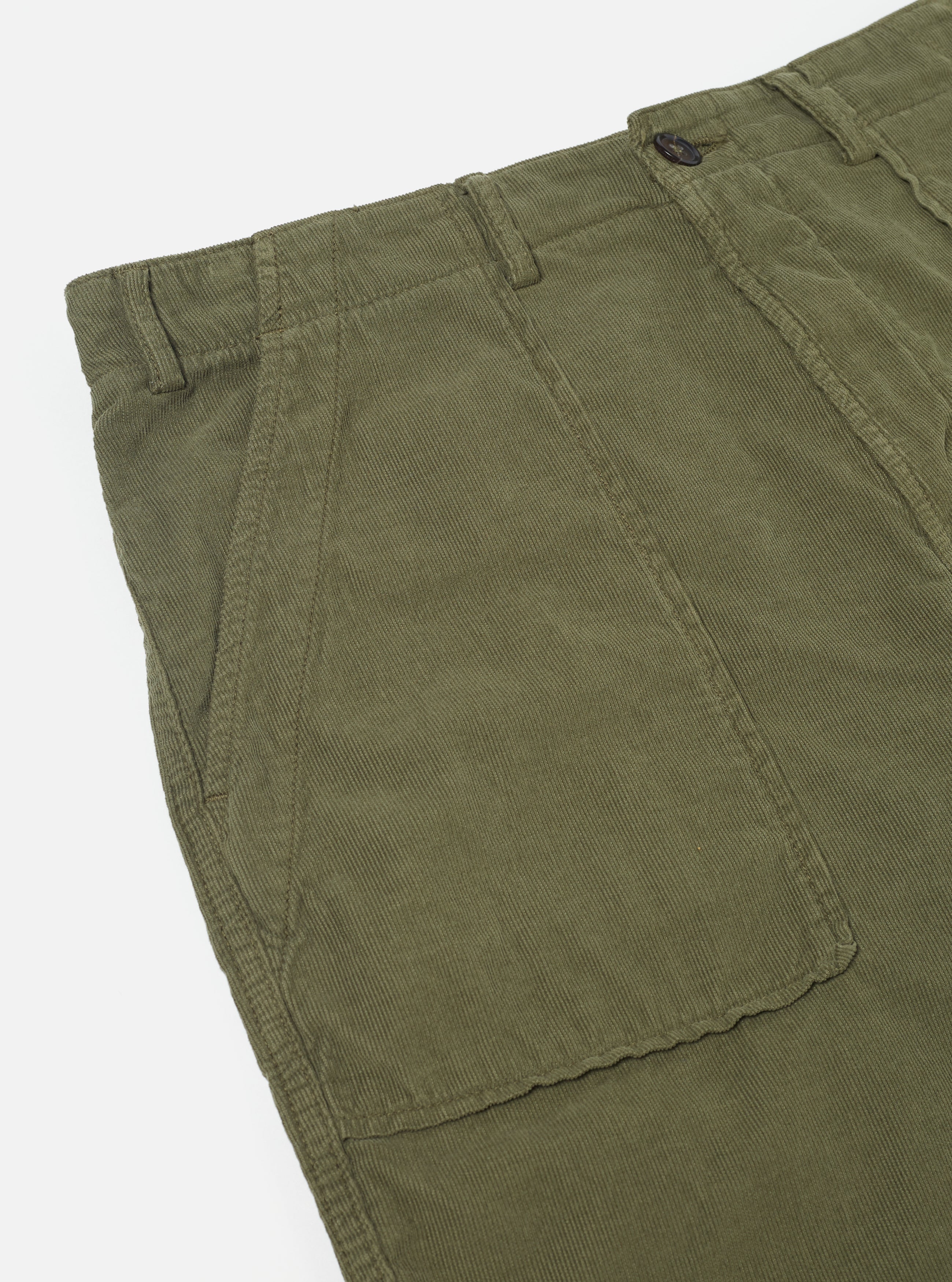 Universal Works Fatigue Short in Bright Olive Summer Fine Cord