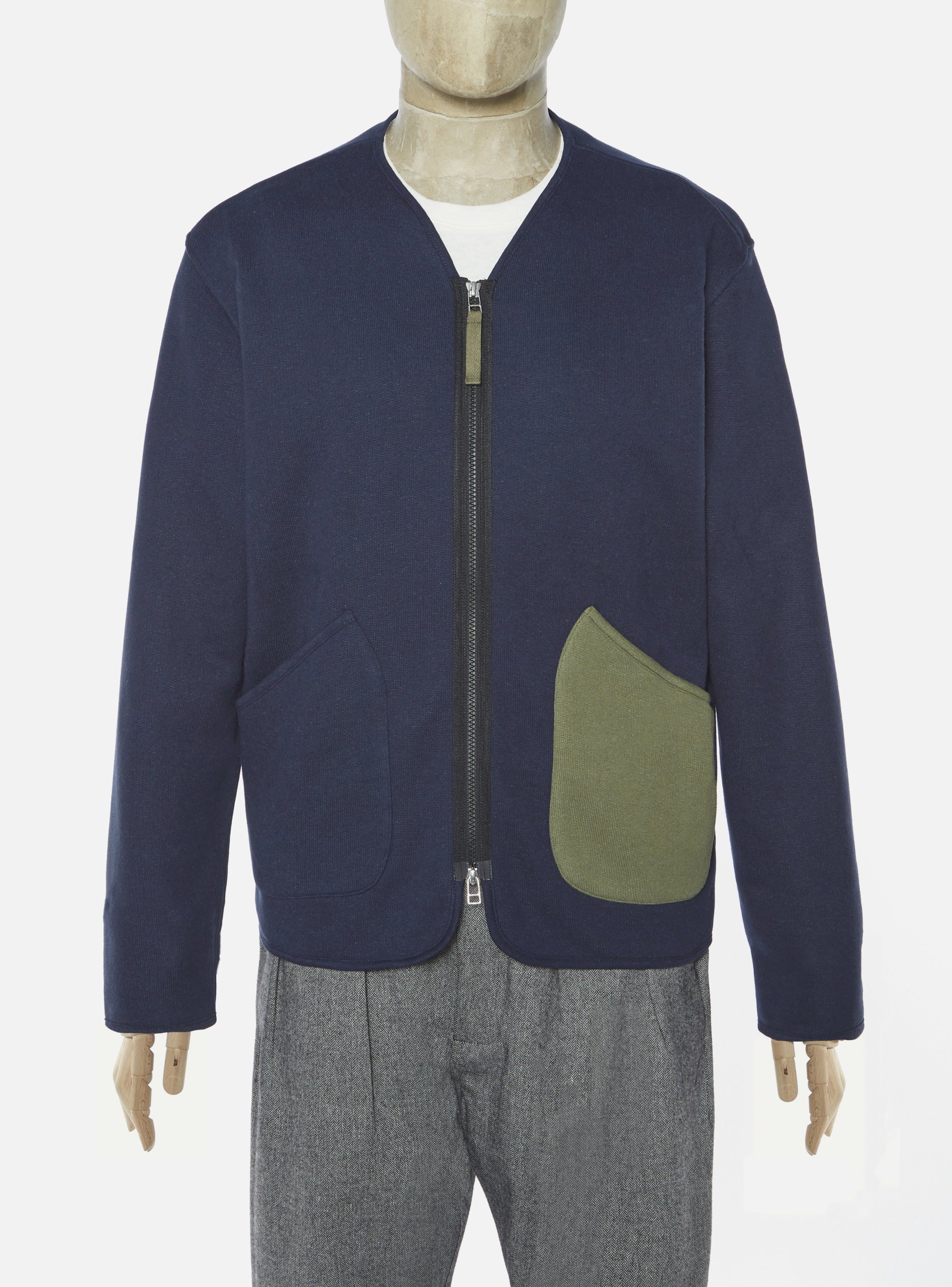 Universal Works Zip Liner Jacket In Navy Organic Mix Loopback