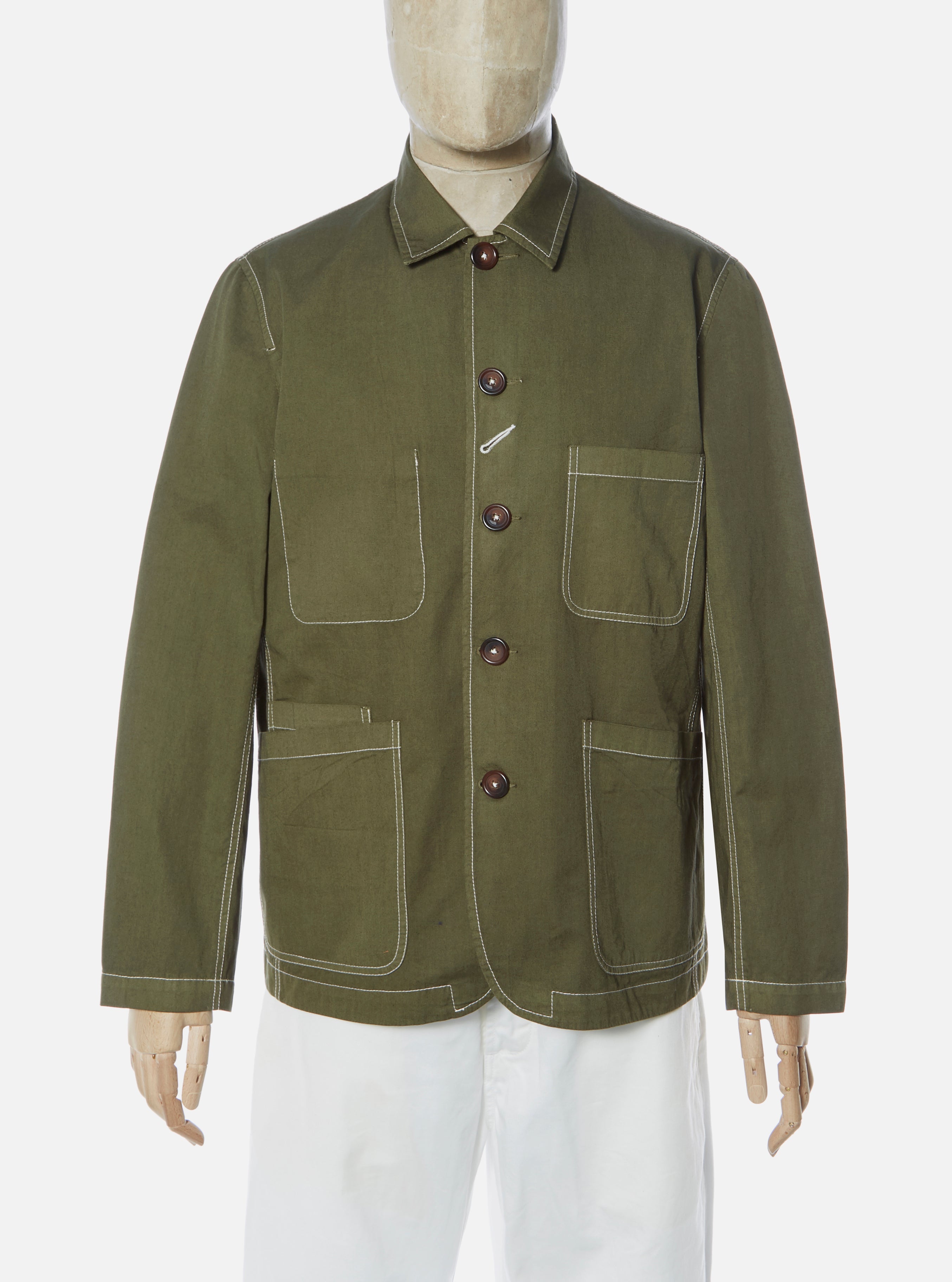 Universal Works Bakers Jacket in Olive Fine Twill