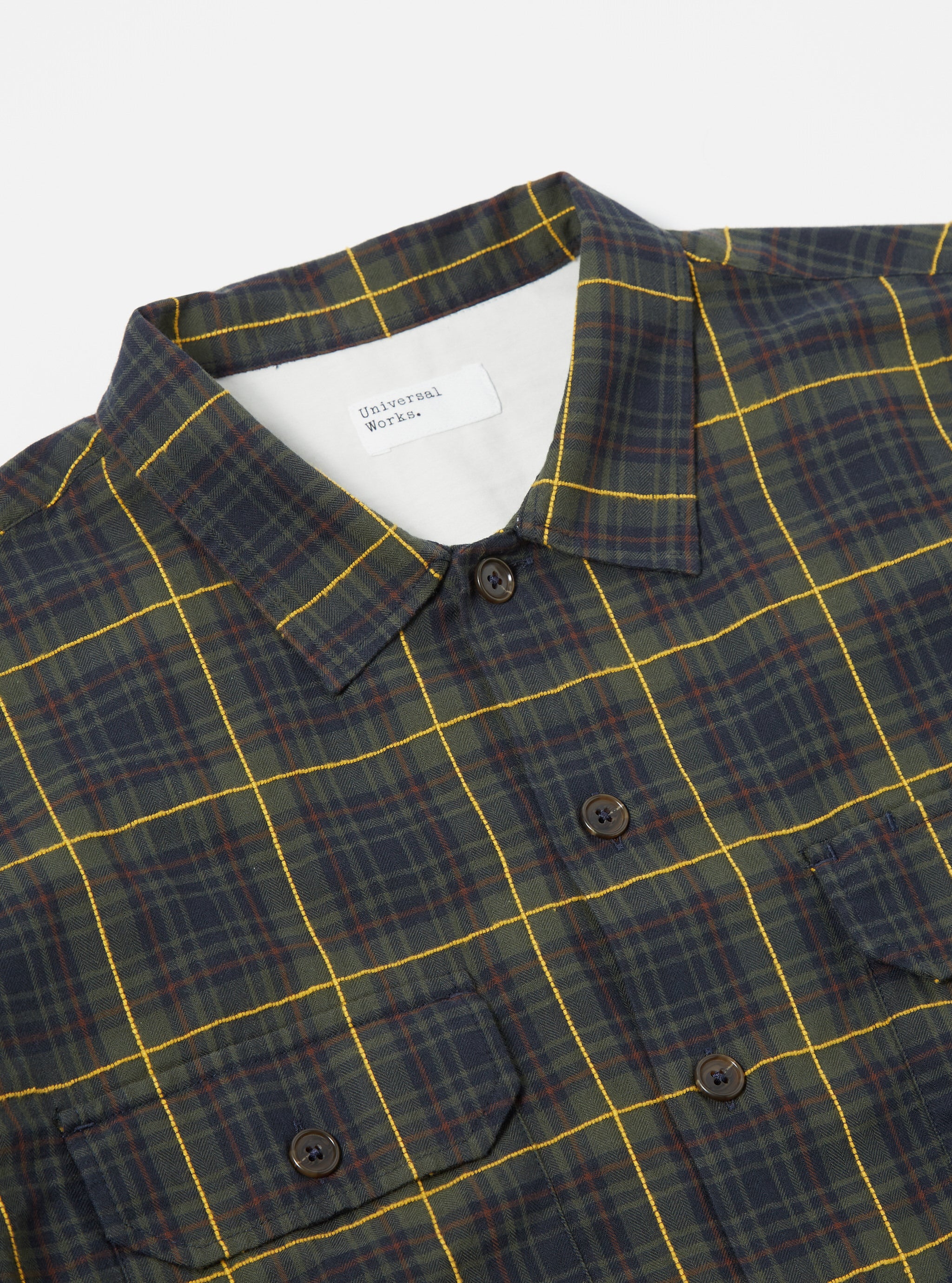 Universal Works L/S Utility Shirt in Green Herringbone Check