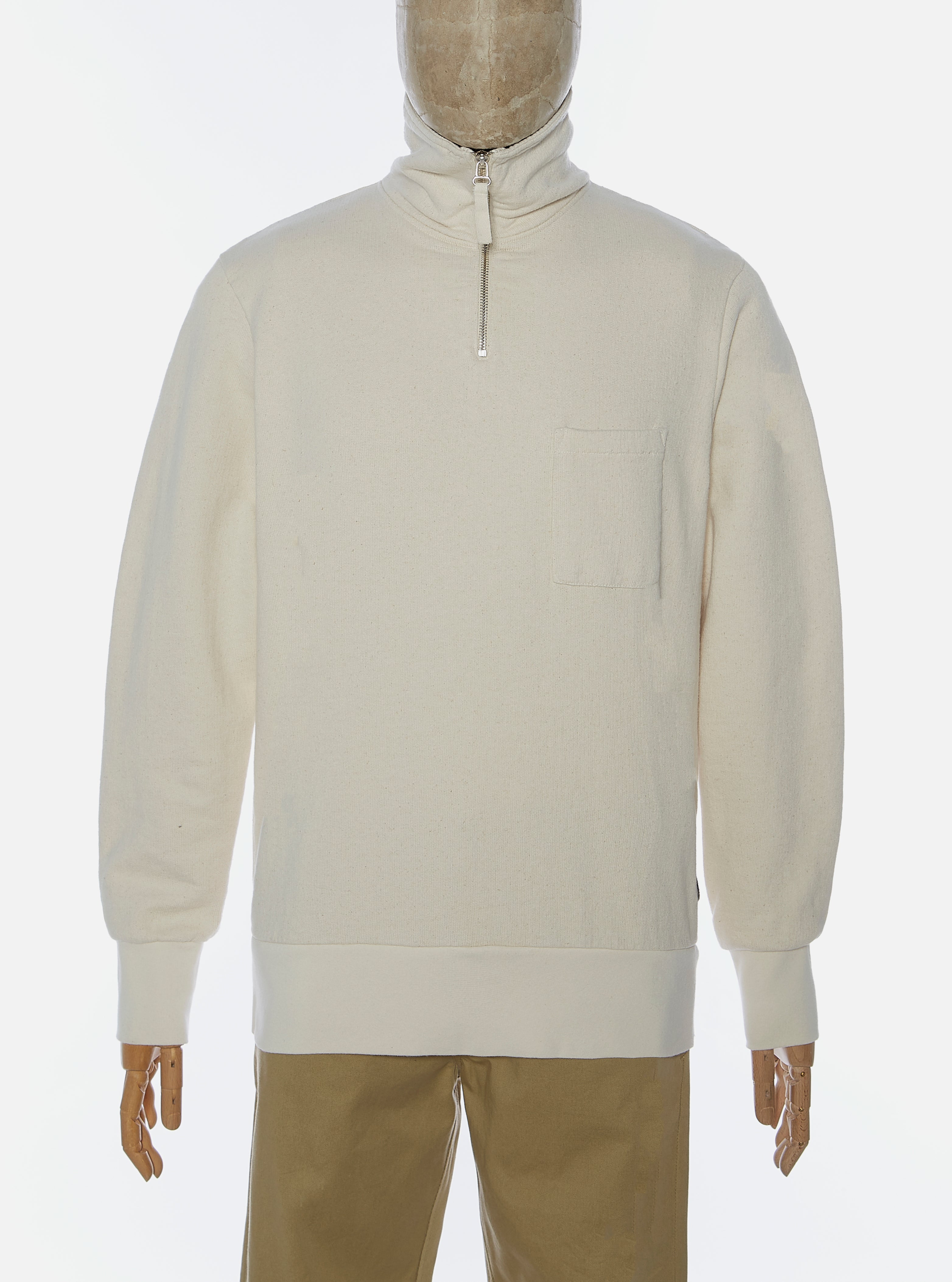 Universal Works Half Zip Sweatshirt In Ecru Dry Handle Loopback