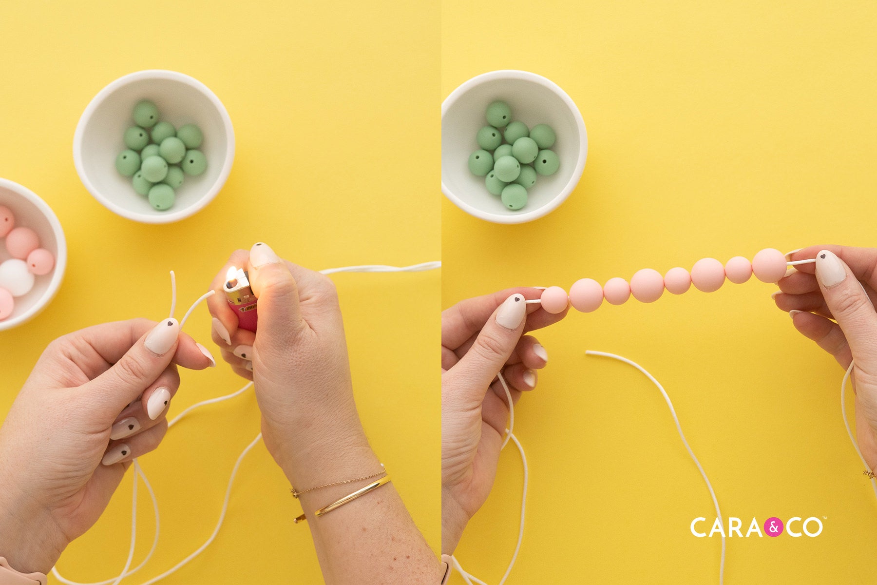 String on your silicone beads - Baby Flower Toy Tutorial - Cara & Co