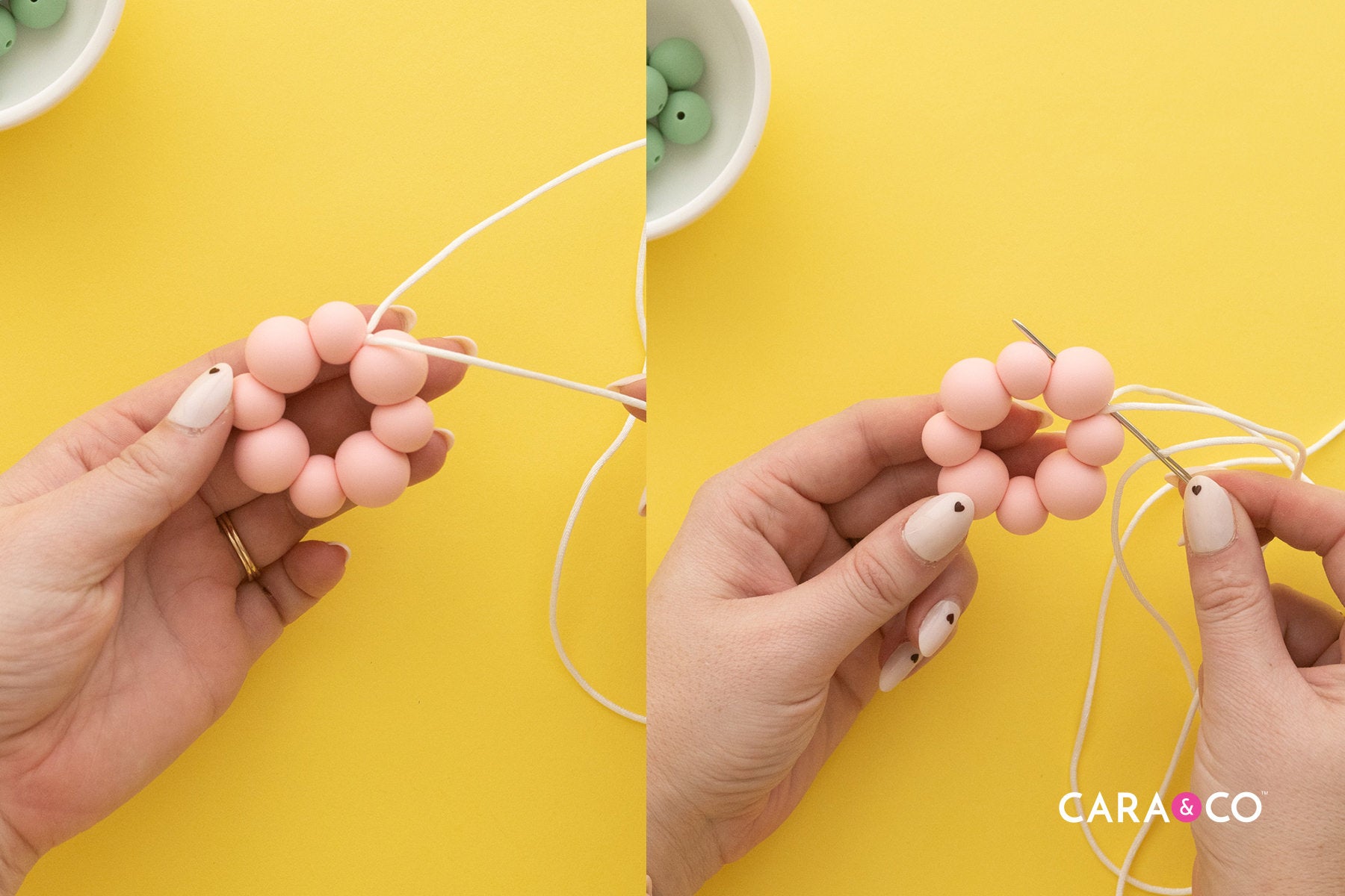 Pull the knot into the bead - Flower Toy Tutorial - Cara & Co