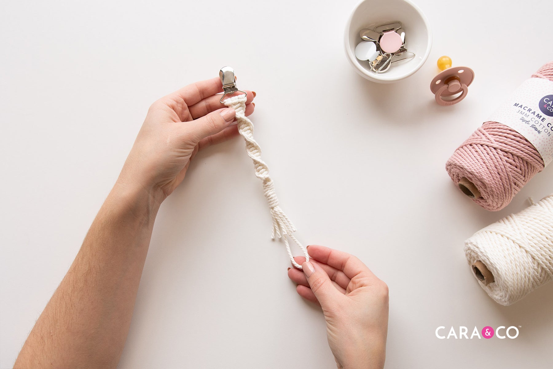 Macrame Pacifier Clip Tutorial - Cara & Co Blog Post