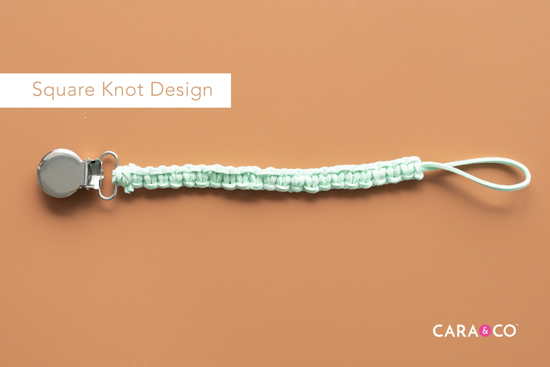 Suede leather pacifier clip design ideas  - Square knot design