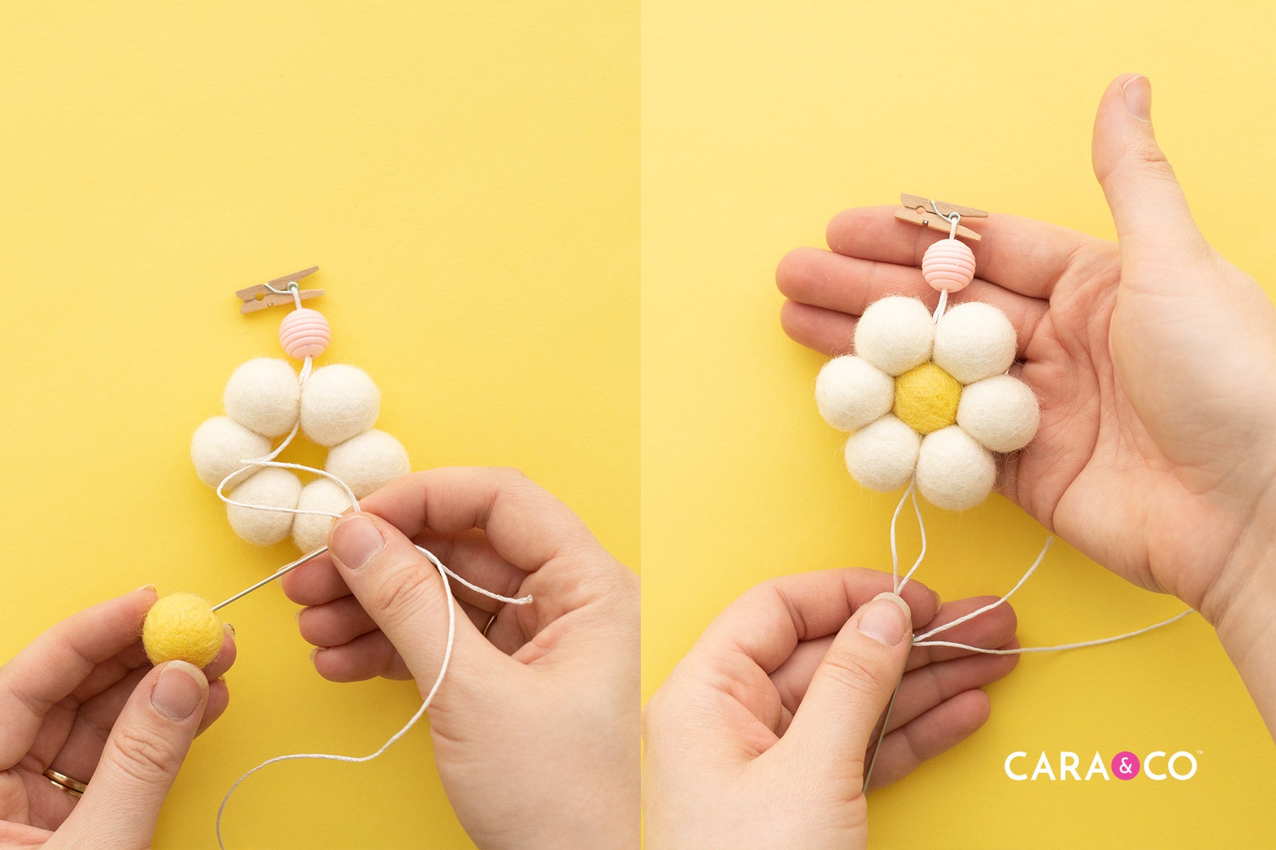 Add the center of your daisy - felt ball diffuser - Cara & Co