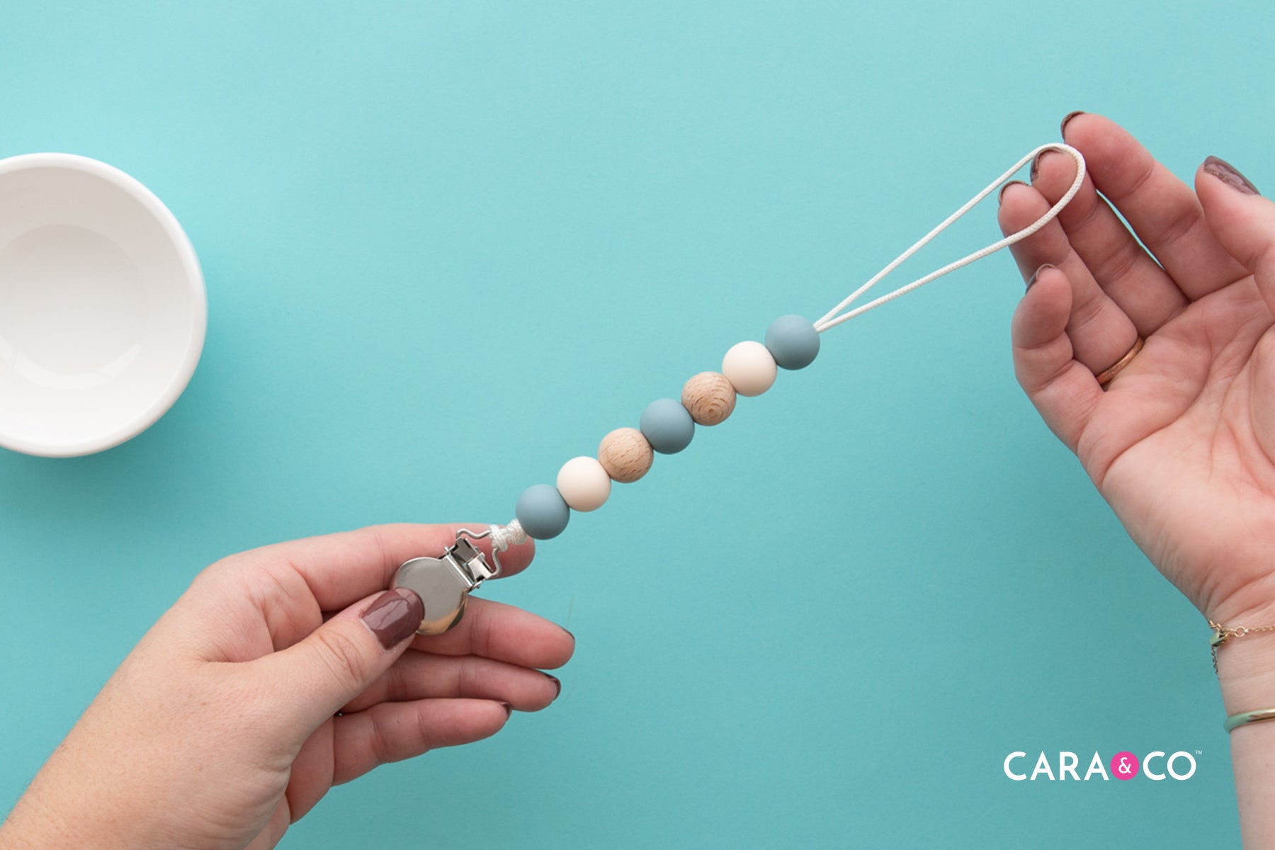 All your beads are threaded - Pacifier Clip Tutorial - Cara & Co