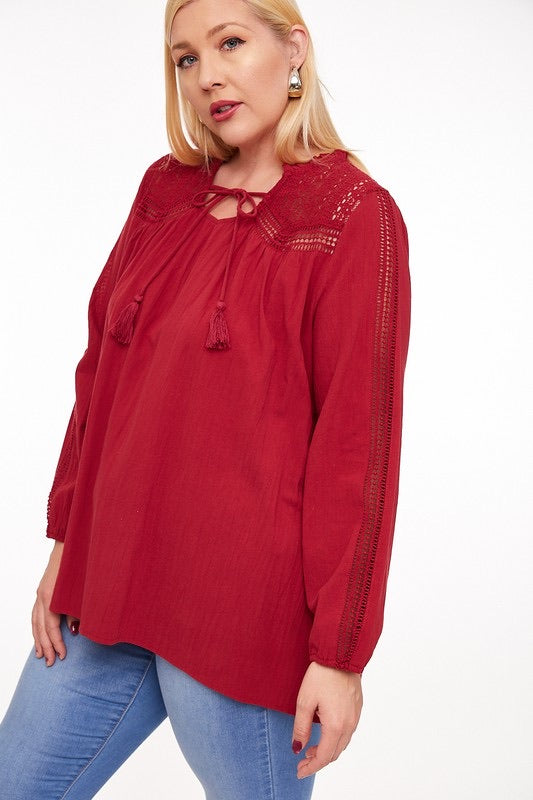 DARK RED TOP WITH LACE DETAIL – Rhea Of Light