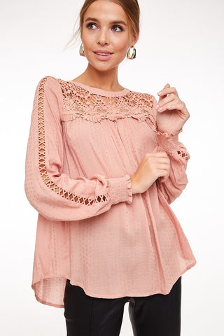 DUSTY ROSE LACE LONG SLEEVE TOP – Rhea Of Light