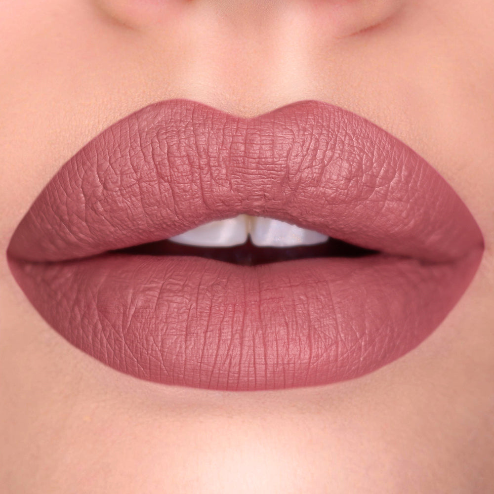 Model lips/mouth wearing Medusa's Makeup liquid matte liostick in color Strip Tease