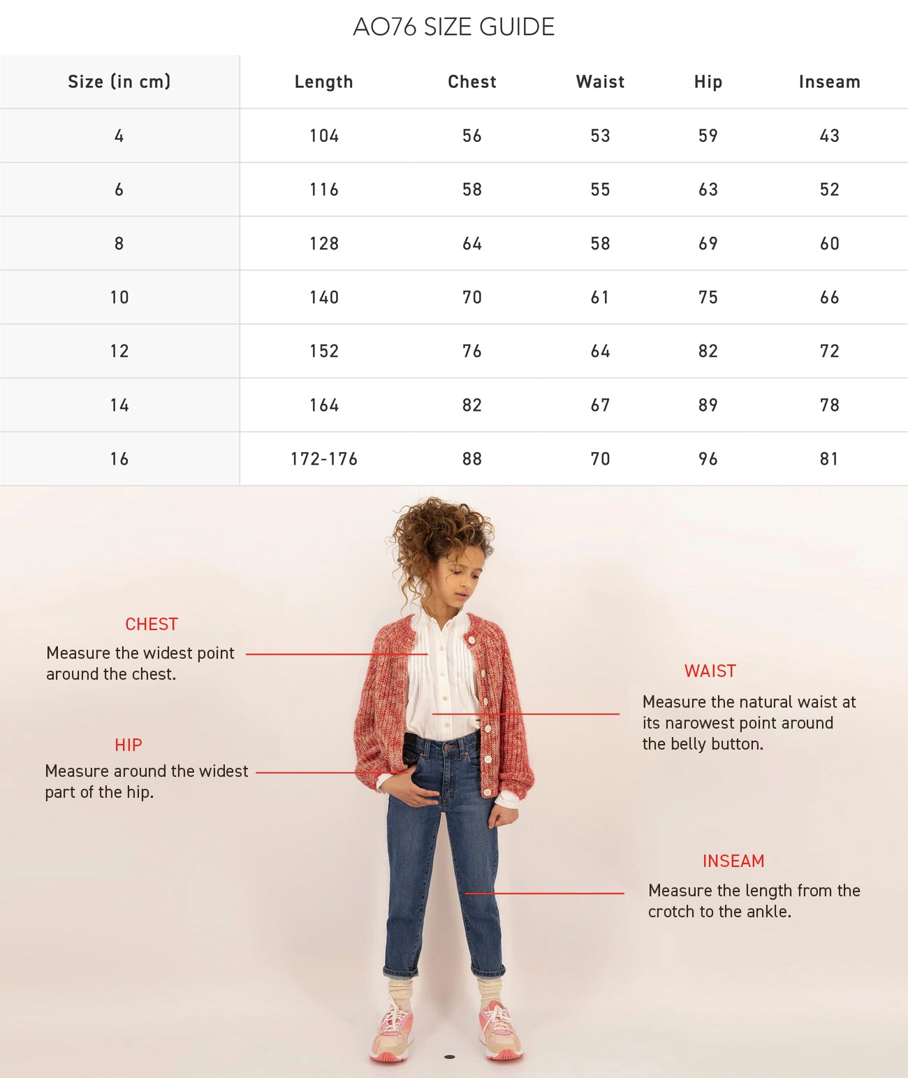 ao76 ss23 girls size guide