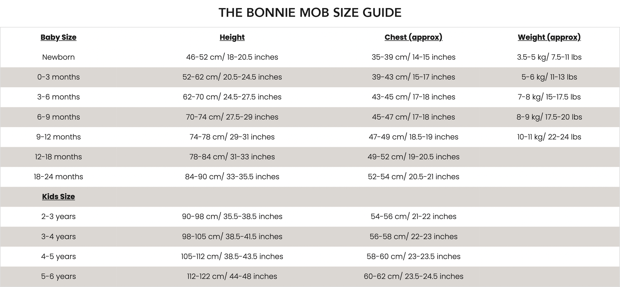 The bonnie mob size guide ss23