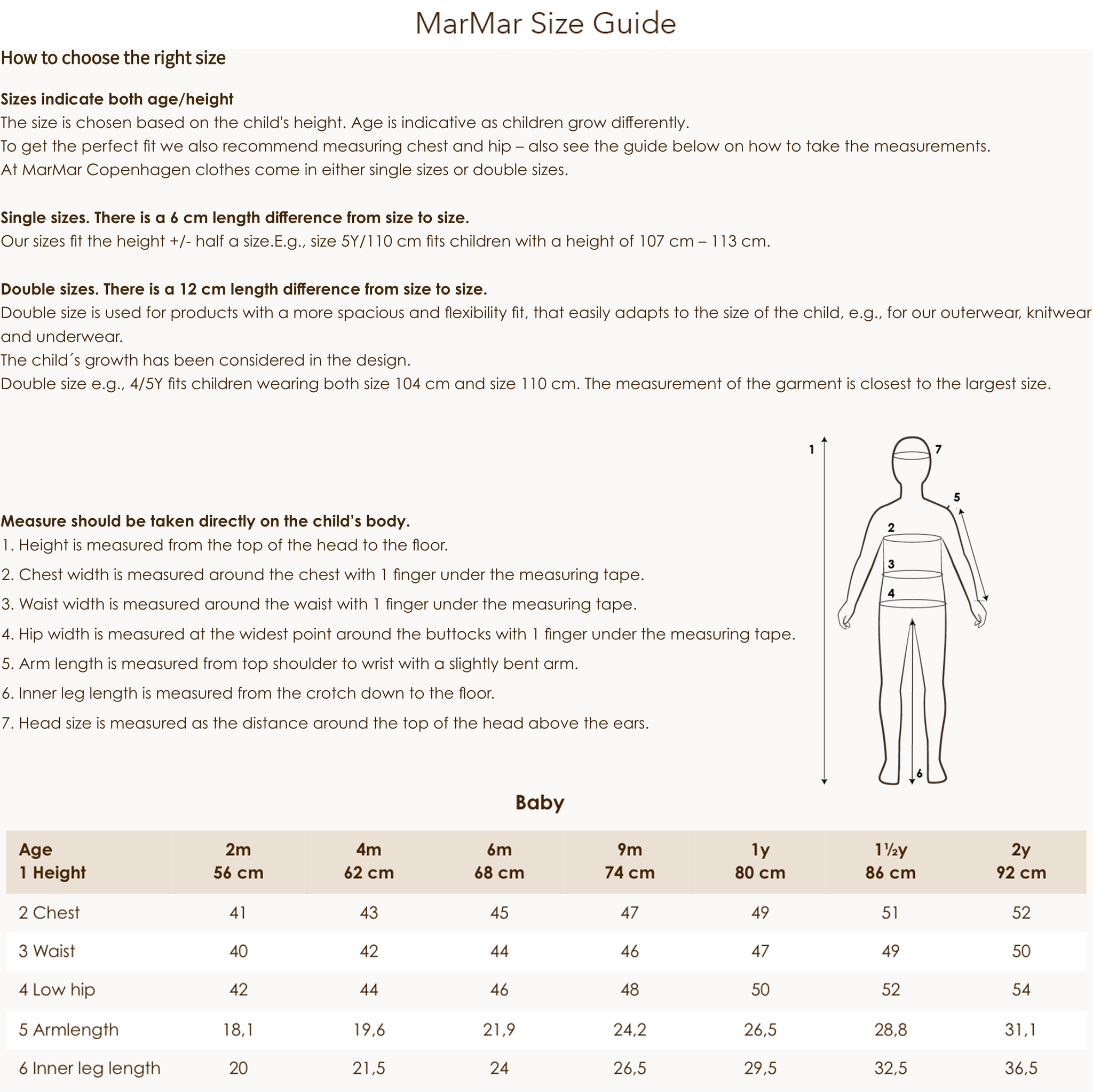 MarMar Copenhagen Baby Size Guide