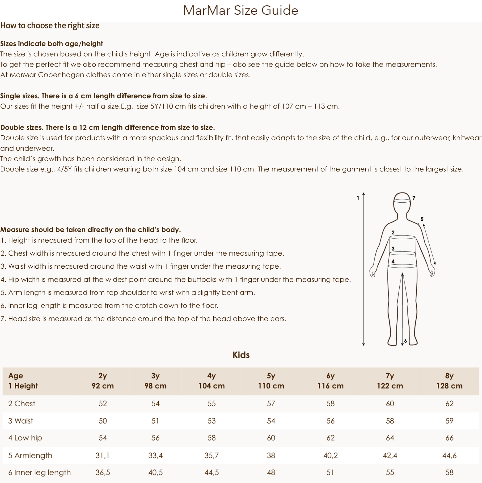 MarMar Copenhagen kids Size Guide