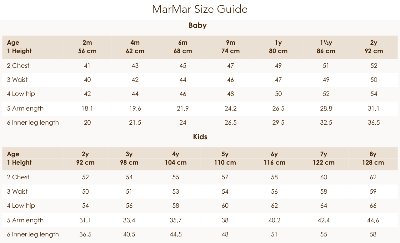 MarMar Copenhagen Size Guide