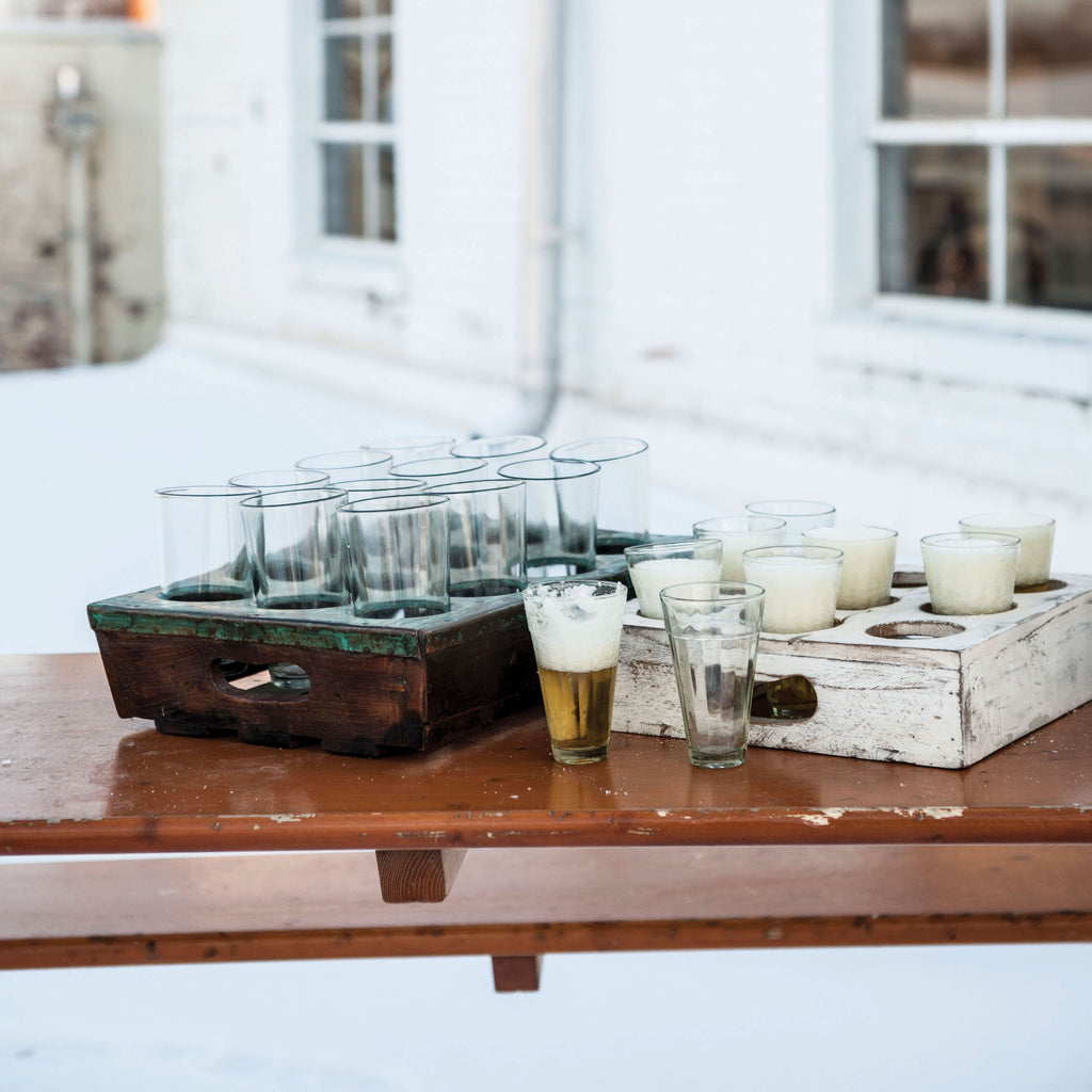  Reclaimed Wood Drink Serving Tray with Glasses
