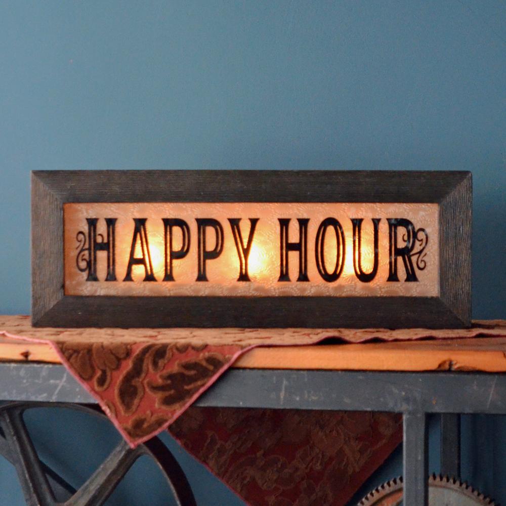 Vintage Style Light Up Happy Hour Sign | Bar Home Decor