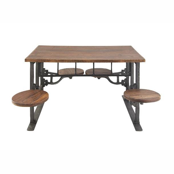 Metal Wood Dining Table W Attached Seats Teak Decor