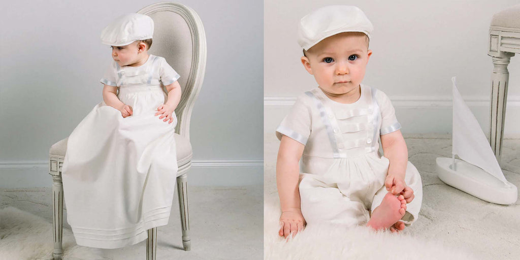 boys baptism gown and romper set
