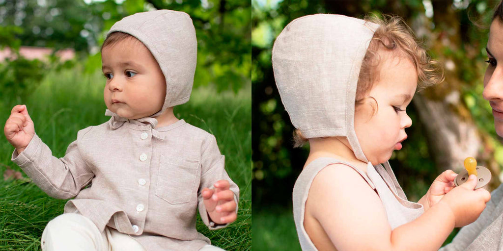 linen baby bonnet