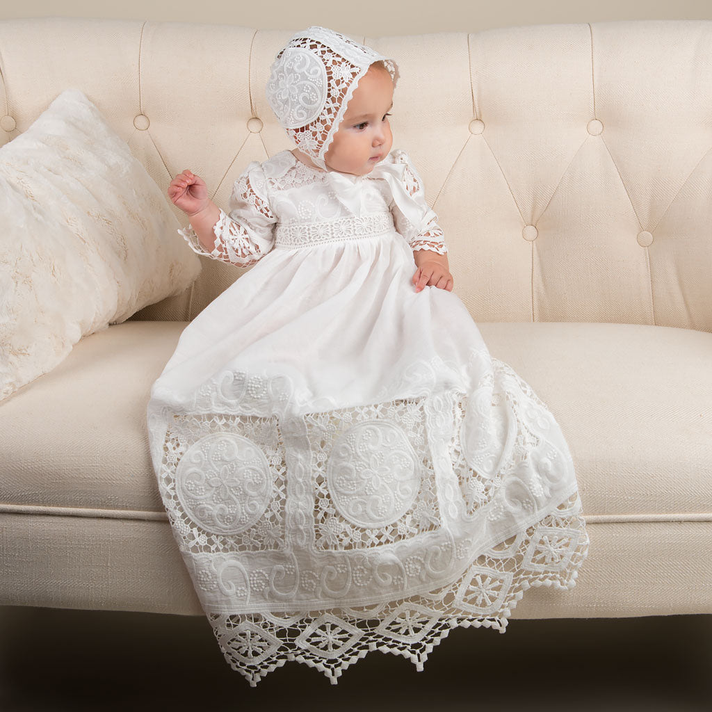 Adeline Lace Christening Gown & Bonnet