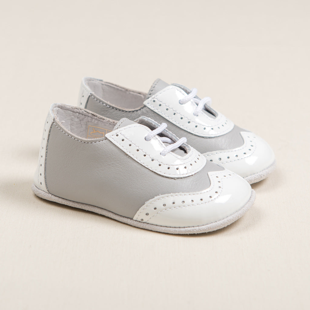 Baby Boy Grey \u0026 White Wingtip Shoes 