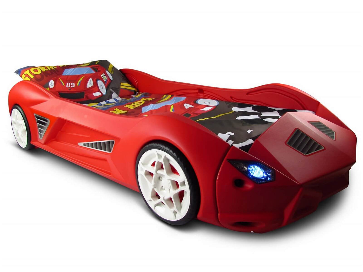 storm childrens racing car bed with mattress