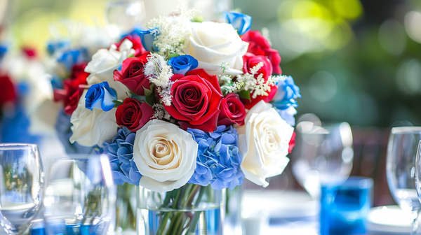 Table Decorations for 4th of July featuring a floral centerpiece.