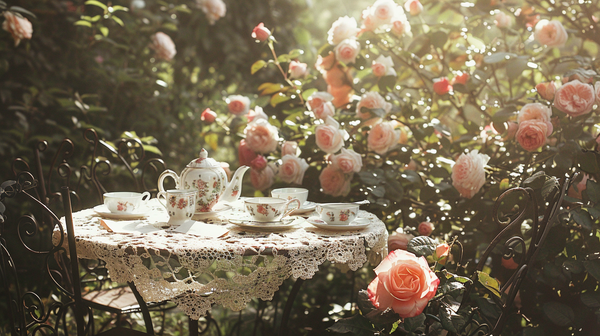 Mother’s Day Party Ideas: serene tea time in rose garden.