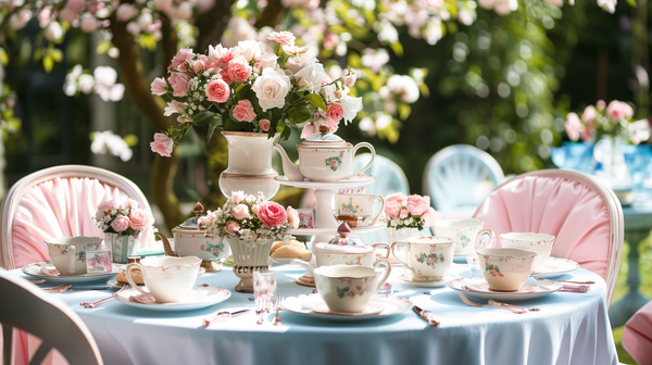 Elegant tea set table, ideal for Mother's Day party ideas.