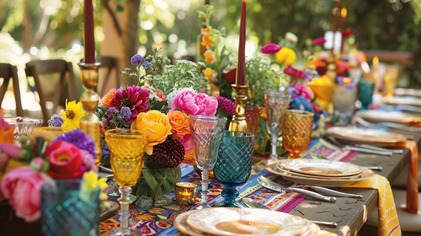 Bohemian vibe Mother's Day brunch table setting ideas