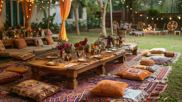 Bohemian spring themes with a laid-back outdoor setting.