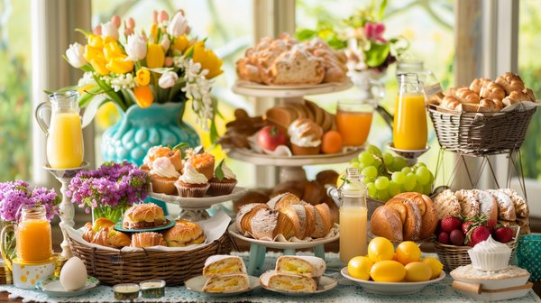 Easter Table Setting As A Breakfast Buffet Fill With Food