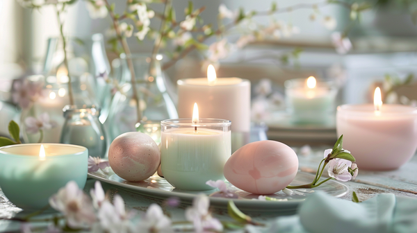 Candlelight Easter Table Setting Highlighted By Pastel Candles