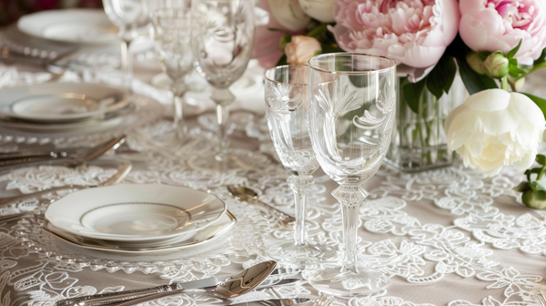 Elegant lace tablecloth for Mother's Day brunch table setting ideas