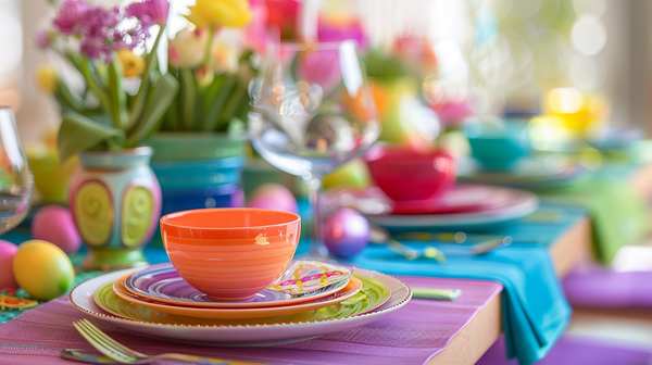 Easter Table Setting With Bright Eye Catching Colors