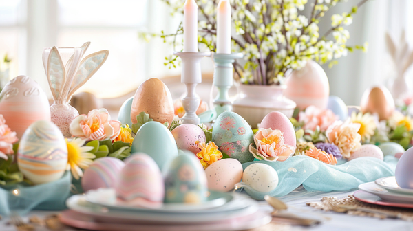 Easter Table Settings With Pastel Colored Do-It-Yourself Decor