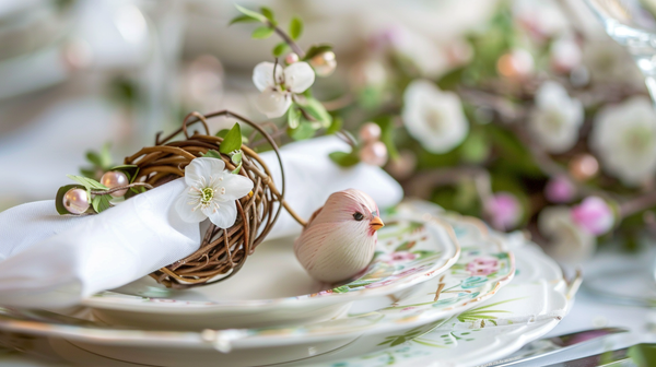 Spring themed DIY napkin ring around napkin