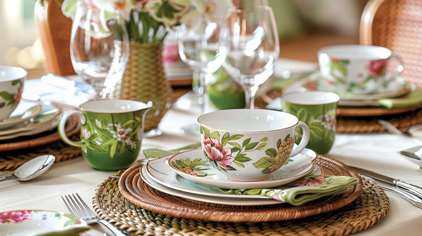 spring table decorations featuring decorative plate chargers