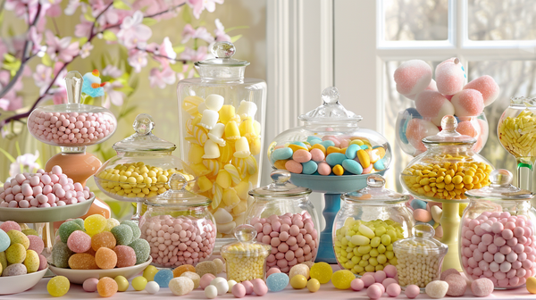 Easter Table Setting Featuring A Easter Candy Buffet