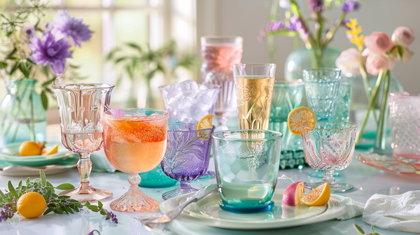Festive glassware on a spring table decor