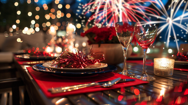 Firework-themed dinner setup for a festive 4th of July night.