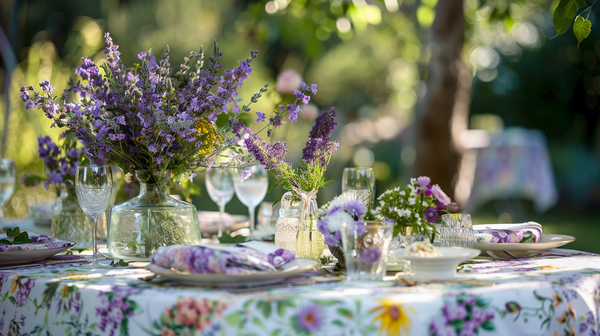 Mother's Day brunch table setting ideas with purple florals