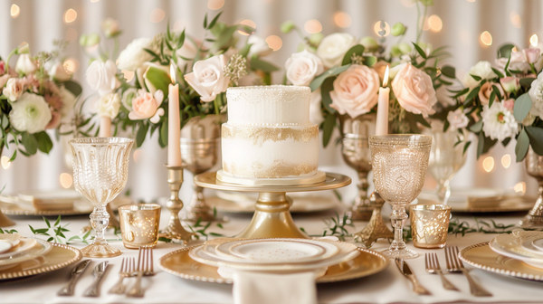 Gold accents in Mother's Day brunch table setting decor