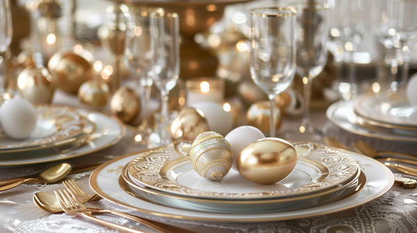 Easter table setting with golden accents decor