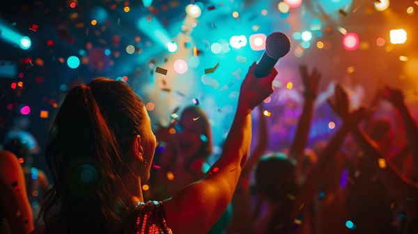 Vibrant mother’s day party with performer and colorful lights