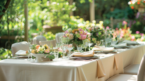 Lightweight fabrics on a spring table decor setup