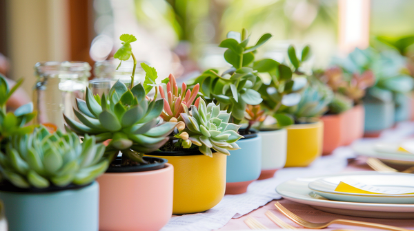 various potted plants in a sprint table decorations setup